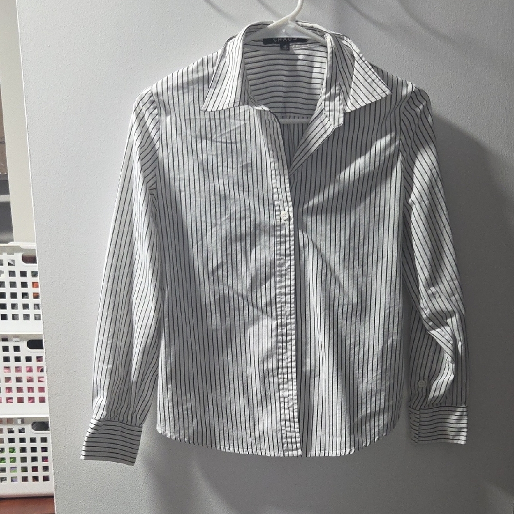 Chaus Black and White Striped Blouse